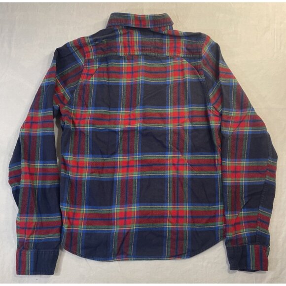 Men's Medium Blue/Red/Green Plaid Flannel Button Up Hollister Shirt Logo - Picture 8 of 8